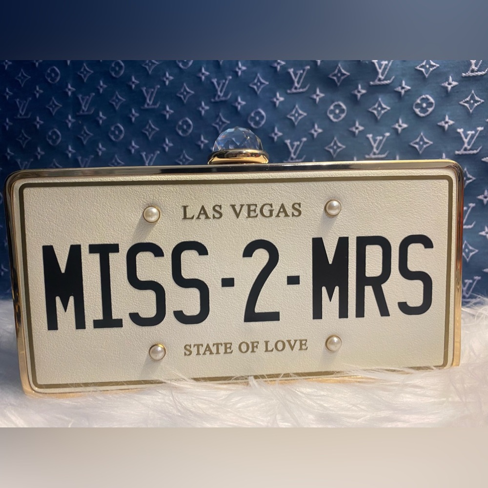 Aldo Miss to Mrs las vegas license plate clutch crossbody bag